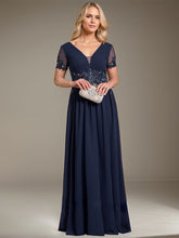 A-line V-Neck Floor-Length Chiffon Mother of the Bride Dress With Appliques Lace
